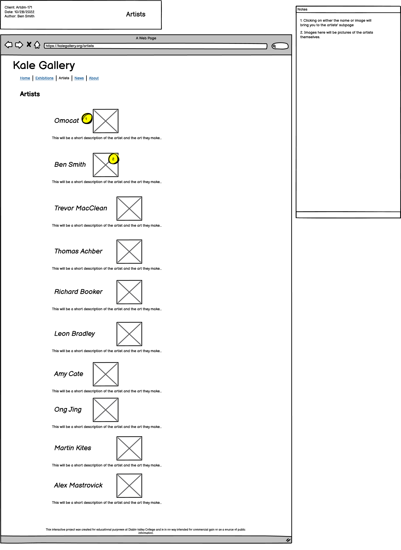 artists page for project 5