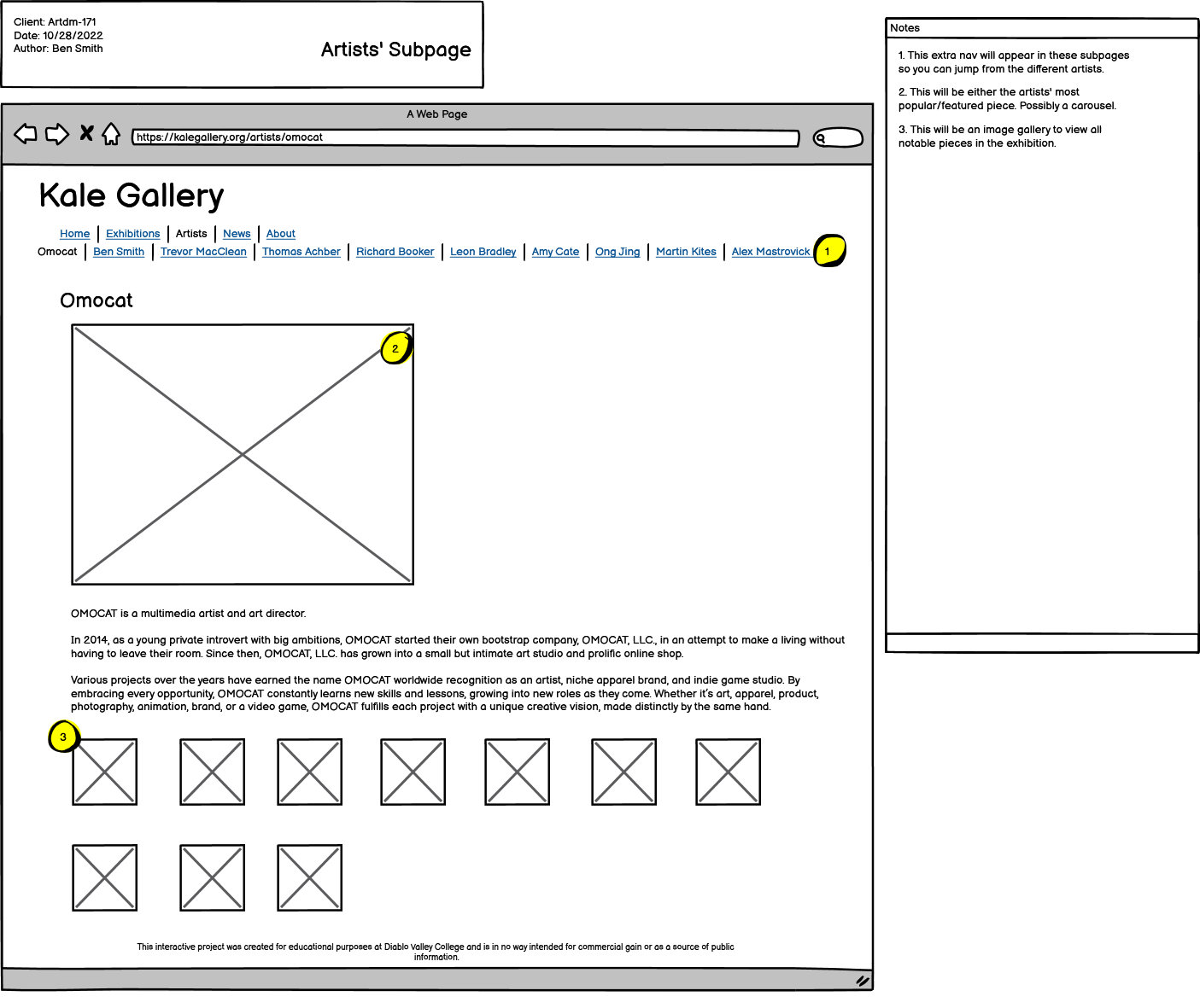 artists subpage page for project 5