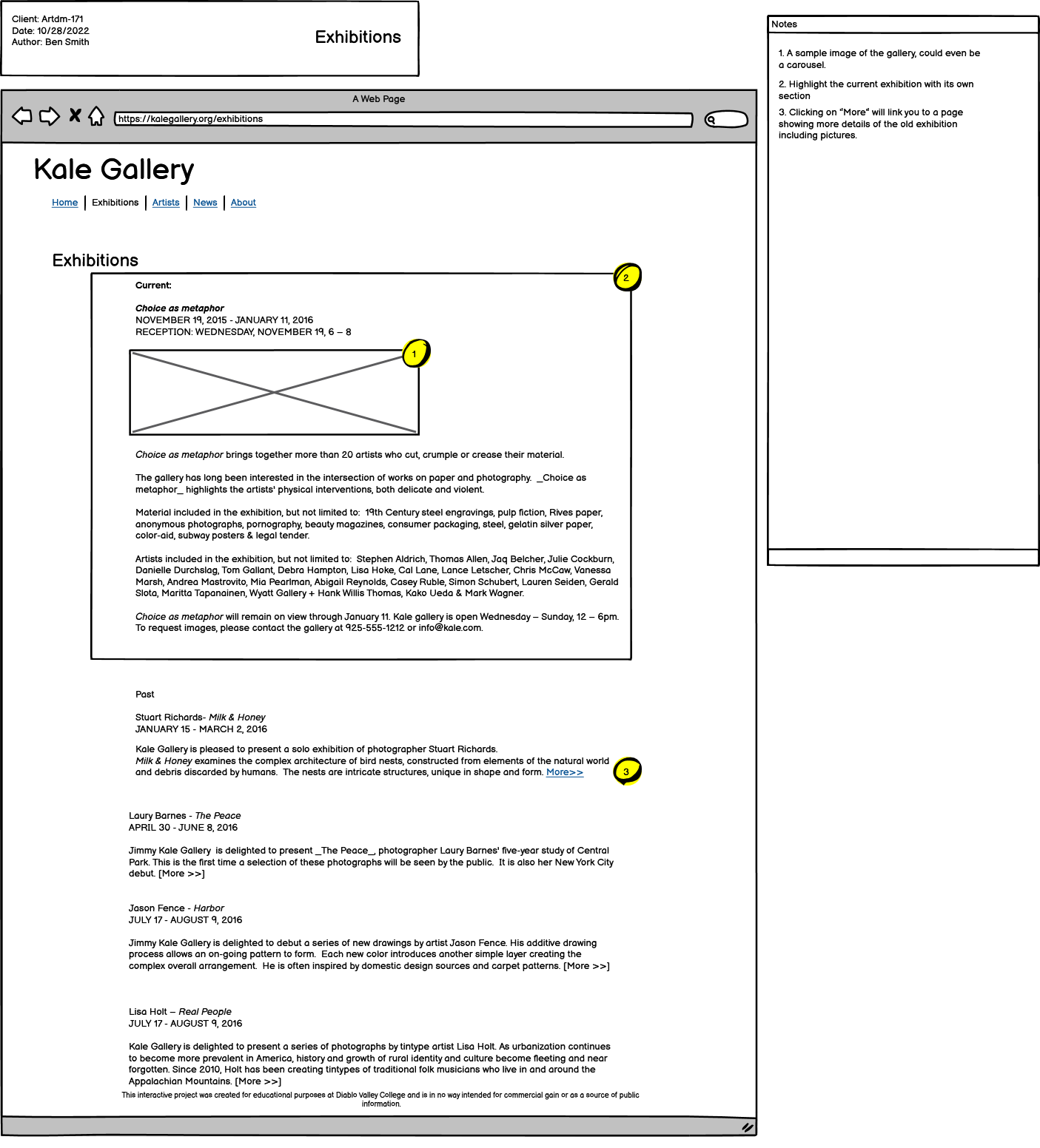 exhibitions page for project 5